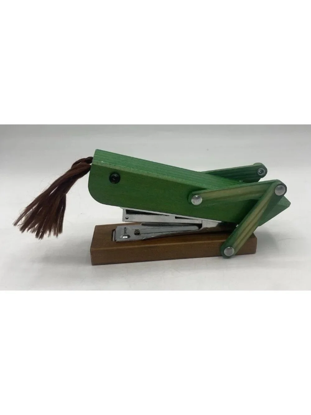 Anthropologie Green Wood Grasshopper Mini Stapler Office Desk Decor Collectible